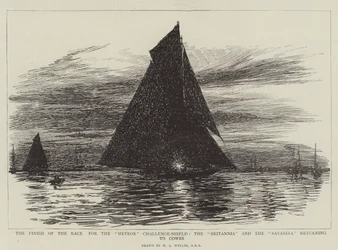 The Finish of the Race for the Meteor Challenge-Shield, the Britannia and the Satanita Returning to Cowes